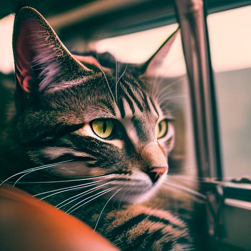 nvinkpunk Realistic image of a cat wearing headphones and reading glasses while riding a bus. hyperrealistic, full body, detailed clothing, highly detailed, cinematic lighting, stunningly beautiful, intricate, sharp focus, f/1. 8, 85mm, (centered image composition), (professionally color graded), ((bright soft diffused light)), volumetric fog, trending on instagram, trending on tumblr, HDR 4K, 8K