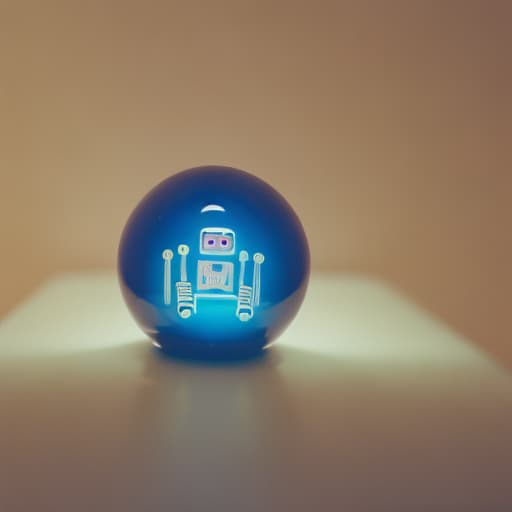 analog style Friendly robot wants to Tell the Future with a magisch crystal Ball