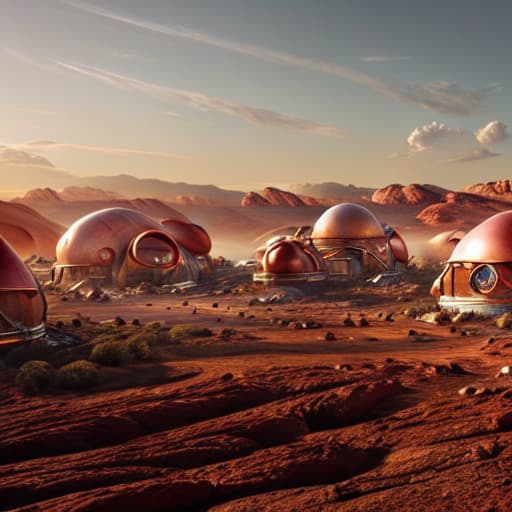 a photo of ddfusion style Create an image of a bustling Martian colony set in the year 2045. The colony consists of interconnected dome structures and modular habitats designed to support human life. In the foreground, a diverse team of astronauts—scientists, engineers, and explorers—are actively working, showcasing their efforts in agriculture, infrastructure, and scientific research. The background features the rugged, red Martian landscape with a dramatic sunset casting a golden glow over the scene. In the center of the colony, a plaque is being unveiled, dedicated to the spirit of exploration. The scene should reflect hope, ingenuity, and the pioneering spirit of humanity's first steps on Mars. human operation to dikhao ismein hyperrealistic, full body, detailed clothing, highly detailed, cinematic lighting, stunningly beautiful, intricate, sharp focus, f/1. 8, 85mm, (centered image composition), (professionally color graded), ((bright soft diffused light)), volumetric fog, trending on instagram, trending on tumblr, HDR 4K, 8K