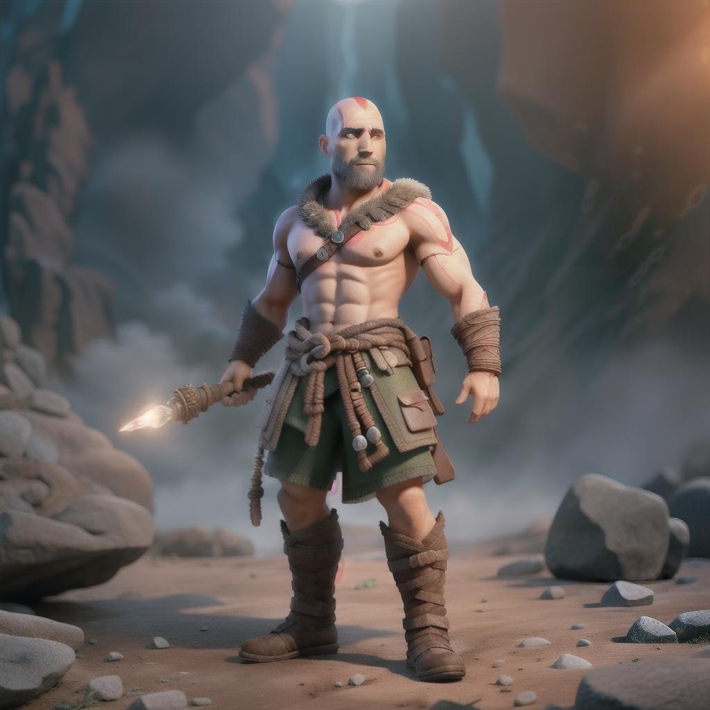  God of war hyperrealistic, full body, detailed clothing, highly detailed, cinematic lighting, stunningly beautiful, intricate, sharp focus, f/1. 8, 85mm, (centered image composition), (professionally color graded), ((bright soft diffused light)), volumetric fog, trending on instagram, trending on tumblr, HDR 4K, 8K