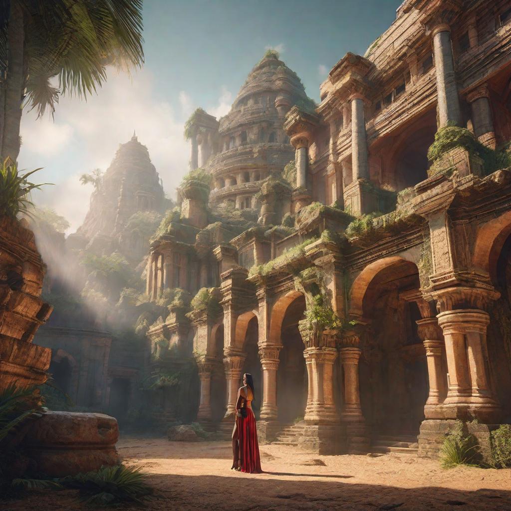  Lost City hyperrealistic, full body, detailed clothing, highly detailed, cinematic lighting, stunningly beautiful, intricate, sharp focus, f/1. 8, 85mm, (centered image composition), (professionally color graded), ((bright soft diffused light)), volumetric fog, trending on instagram, trending on tumblr, HDR 4K, 8K