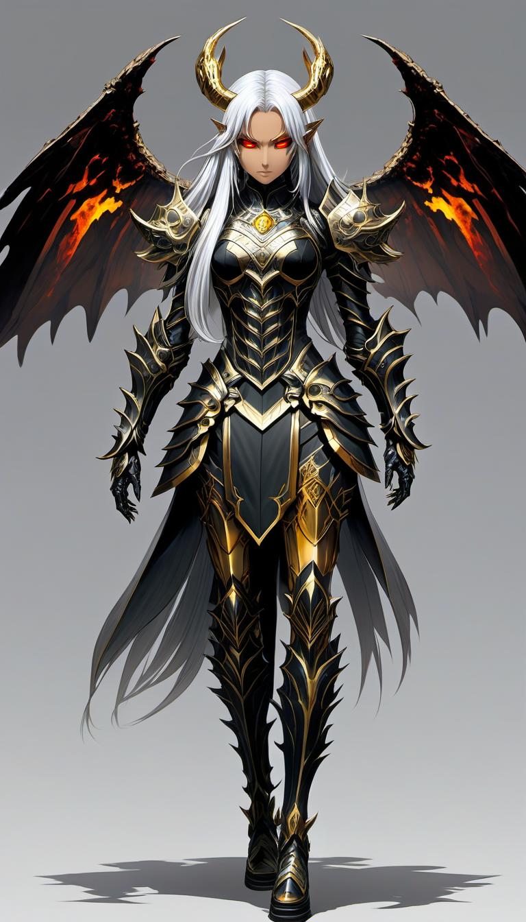  concept art ((in detail)), ((masterpiece)), ((best quality)), ((Magnificent)), Breathtaking, Amazing, Anime, <full body> of a demonic creature who was born in the abyss of hell, a short and beautiful girl ((full height)), with brown skin, long silver hair, stern gaze of golden eyes with vertical pupils, wears jet black open armor and helmet, half boots, long spear, moonlight, Night glow, . digital artwork, illustrative, painterly, matte painting, highly detailed hyperrealistic, full body, detailed clothing, highly detailed, cinematic lighting, stunningly beautiful, intricate, sharp focus, f/1. 8, 85mm, (centered image composition), (professionally color graded), ((bright soft diffused light)), volumetric fog, trending on instagram, trending on tumblr, HDR 4K, 8K