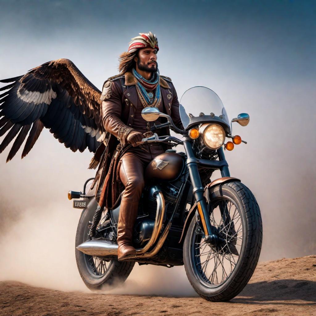  eagle riders hyperrealistic, full body, detailed clothing, highly detailed, cinematic lighting, stunningly beautiful, intricate, sharp focus, f/1. 8, 85mm, (centered image composition), (professionally color graded), ((bright soft diffused light)), volumetric fog, trending on instagram, trending on tumblr, HDR 4K, 8K