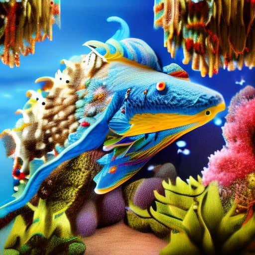 woolitize Dragon fish with red pearls around it and the color of the ocean is light blue, 4 mega pixel hyperrealistic, full body, detailed clothing, highly detailed, cinematic lighting, stunningly beautiful, intricate, sharp focus, f/1. 8, 85mm, (centered image composition), (professionally color graded), ((bright soft diffused light)), volumetric fog, trending on instagram, trending on tumblr, HDR 4K, 8K