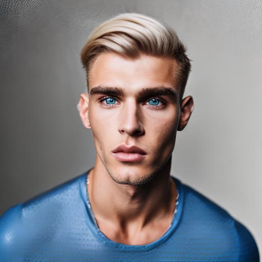 portrait+ style Russian queer fitness model blonde hunk dude face