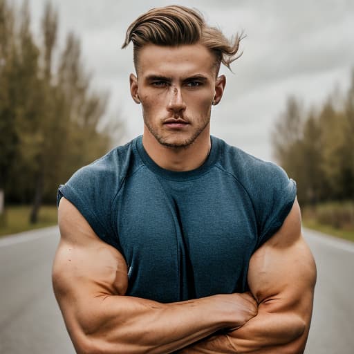 portrait+ style Russian queer fitness model blonde hunk dude face