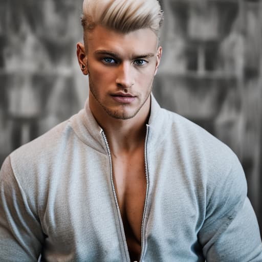 portrait+ style Russian queer fitness model blonde hunk dude face