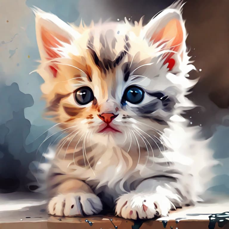  water paint art style, kitten