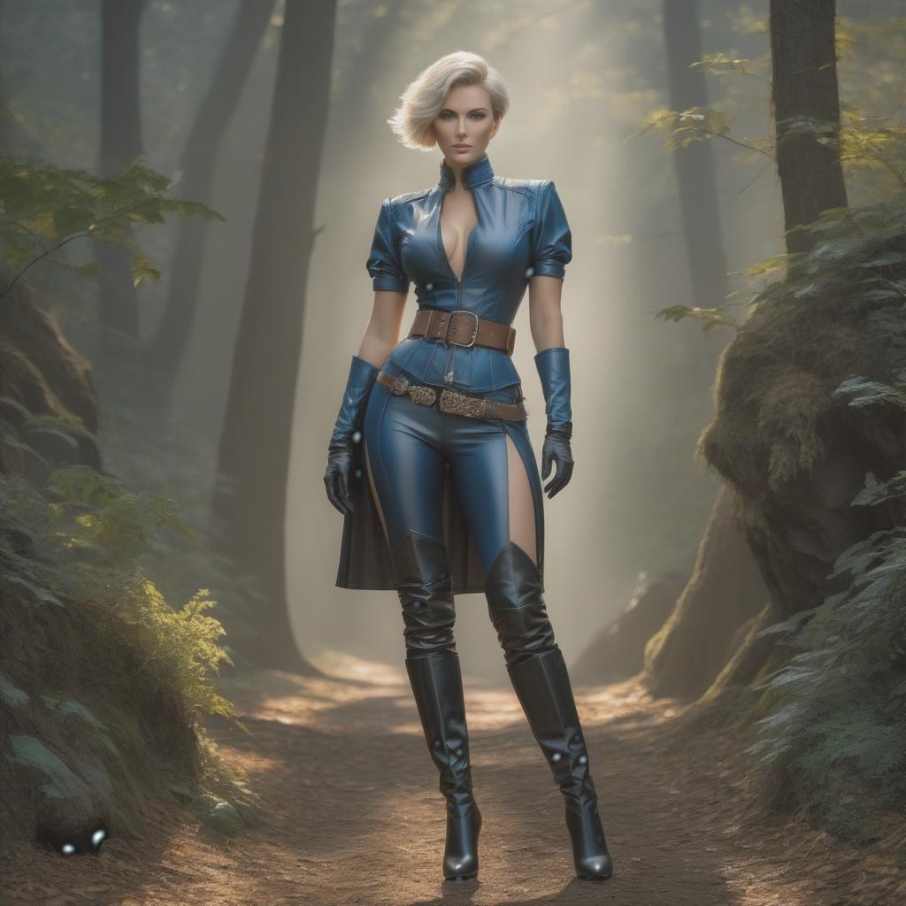   , goddess with large s, short hair, blue eyes, a leather belt on the waist, long leather gloves on the hands, high leather boots on the legs. hyperrealistic, full body, detailed clothing, highly detailed, cinematic lighting, stunningly beautiful, intricate, sharp focus, f/1. 8, 85mm, (centered image composition), (professionally color graded), ((bright soft diffused light)), volumetric fog, trending on instagram, trending on tumblr, HDR 4K, 8K