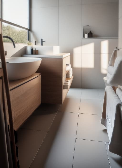  A high resolution photograph of a modern Bathroom, natural lighting, modern furniture, warm and welcoming ambiance, captured by a Canon EOS 5D Mark IV camera + Canon EF 16 35 mm f/2.8L II USM lens,