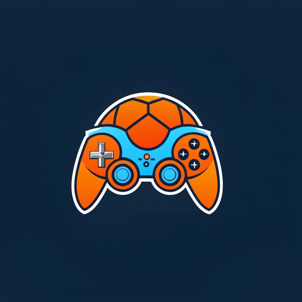  Logo, (geometric style), Orange crest including a football, basketball, video game controller