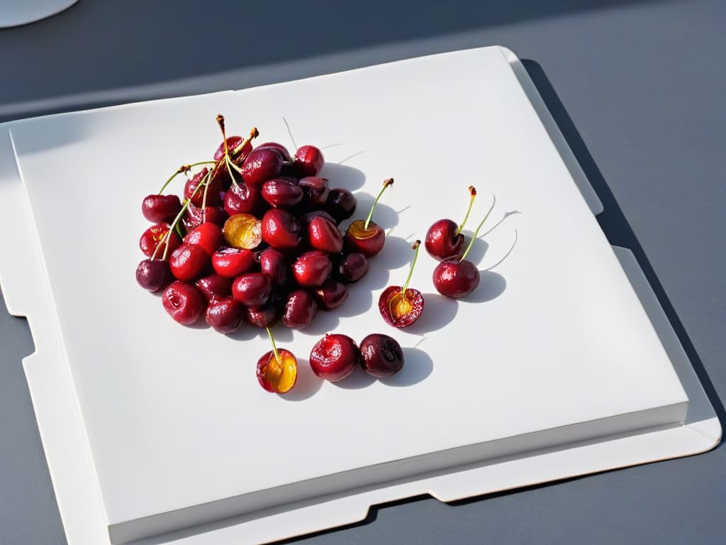  A closeup ultradetailed image of a single dried cherry, showcasing its wrinkled texture and rich deep red color. The cherry is delicately placed on a sleek, modern white ceramic plate, with soft natural lighting casting a subtle shadow beneath it, emphasizing its natural beauty and inviting the viewer to appreciate the texture and color of this delicious dried fruit. hyperrealistic, full body, detailed clothing, highly detailed, cinematic lighting, stunningly beautiful, intricate, sharp focus, f/1. 8, 85mm, (centered image composition), (professionally color graded), ((bright soft diffused light)), volumetric fog, trending on instagram, trending on tumblr, HDR 4K, 8K