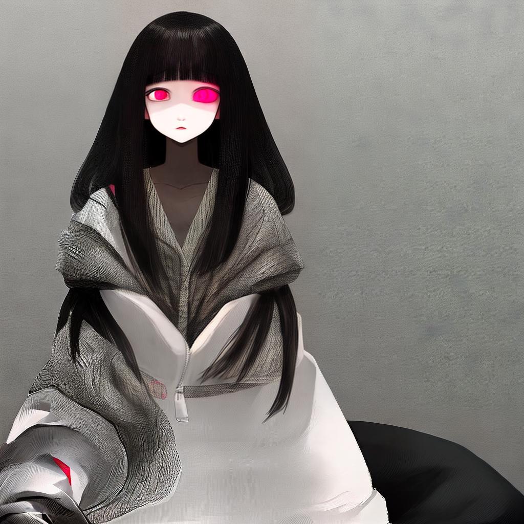  masterpiece, best quality, The shape of a girl with white skin, long black hair, and dark pink eyes