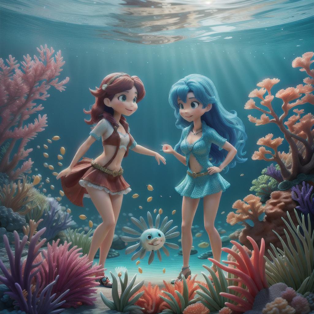  "An and colorful underwater scene featuring a and their mother marveling at a variety of friendly sea creatures upon their arrival on a mythical island." hyperrealistic, full body, detailed clothing, highly detailed, cinematic lighting, stunningly beautiful, intricate, sharp focus, f/1. 8, 85mm, (centered image composition), (professionally color graded), ((bright soft diffused light)), volumetric fog, trending on instagram, trending on tumblr, HDR 4K, 8K