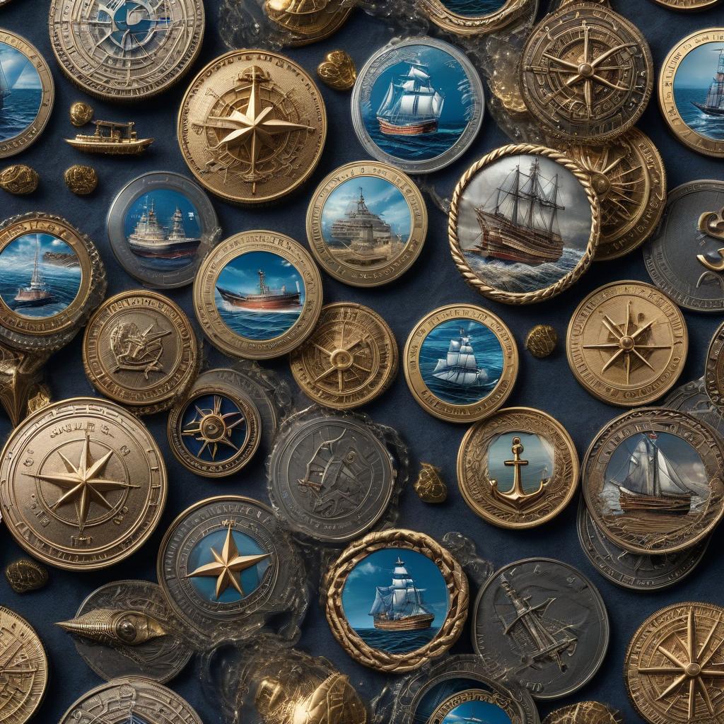  nautical themed Cryptocurrency . sea, ocean, ships, maritime, beach, marine life, highly detailed hyperrealistic, full body, detailed clothing, highly detailed, cinematic lighting, stunningly beautiful, intricate, sharp focus, f/1. 8, 85mm, (centered image composition), (professionally color graded), ((bright soft diffused light)), volumetric fog, trending on instagram, trending on tumblr, HDR 4K, 8K