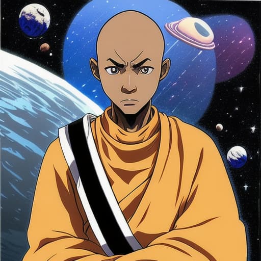  Sad black anime monk in space