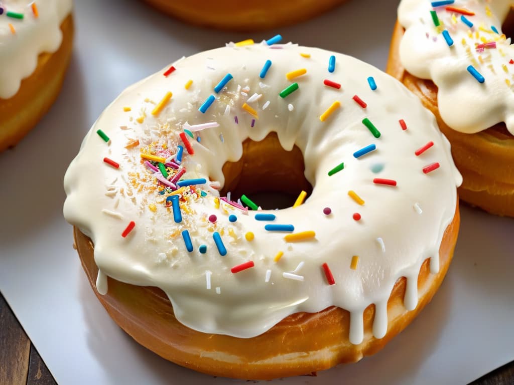  A closeup, highquality image of a perfectly glazed homemade donut, showcasing a smooth and glossy finish with a subtle sprinkle of colorful sprinkles on top. The lighting is soft, highlighting the details of the glaze and the texture of the donut, creating a visually appealing and mouthwatering minimalist composition that perfectly complements the professional and inspiring tone of the article. hyperrealistic, full body, detailed clothing, highly detailed, cinematic lighting, stunningly beautiful, intricate, sharp focus, f/1. 8, 85mm, (centered image composition), (professionally color graded), ((bright soft diffused light)), volumetric fog, trending on instagram, trending on tumblr, HDR 4K, 8K