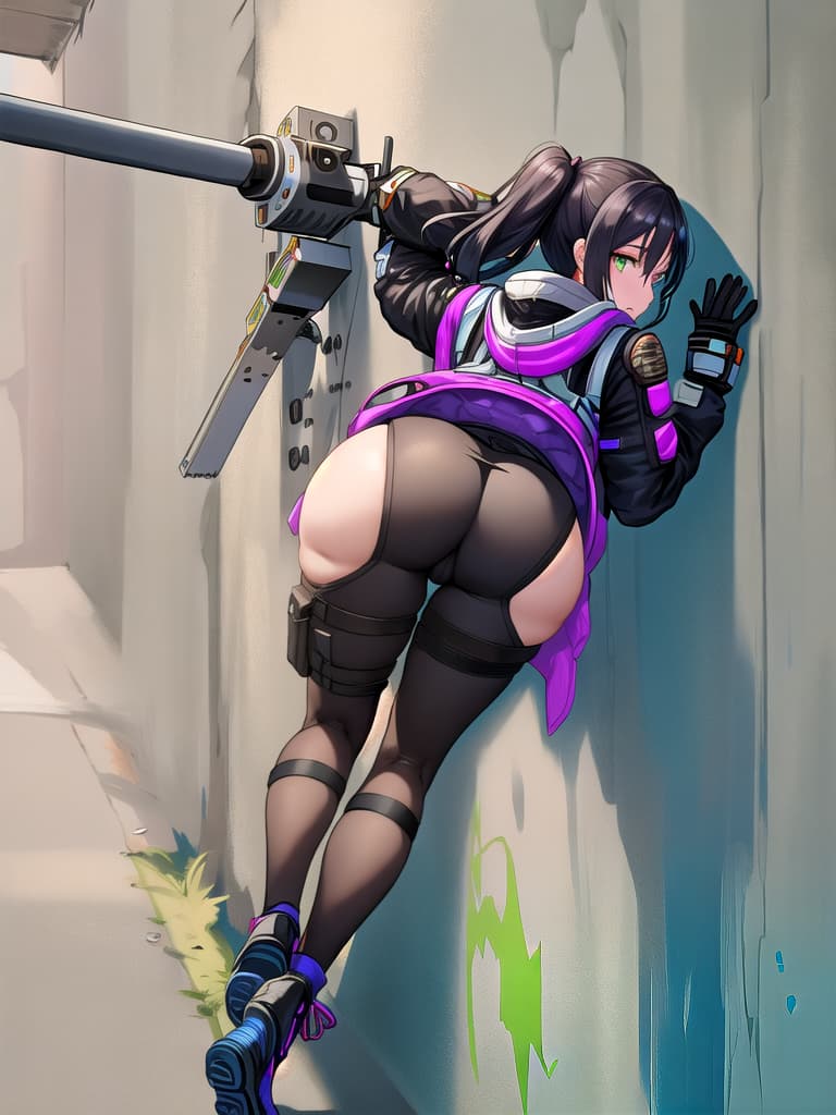  Wraith, apex legends, stuck in a wall, hot, thicc, ass sticking out, sticking out of wall, bent over, stuck in wall