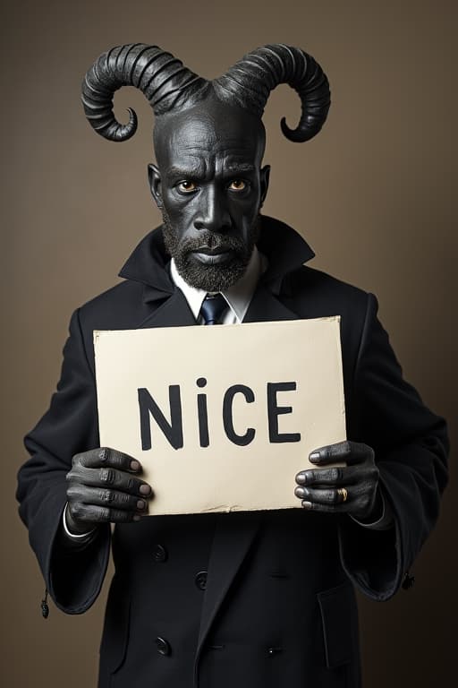  modern photo a black hitler wearing a sign saying "nice"