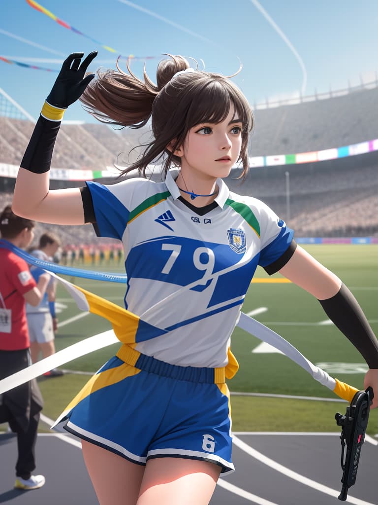  Relay, athletic festival, goal, good game, 6 people, masterpiece, best quality,8k,ultra detailed,high resolution,an extremely delicate and beautiful,hyper detail