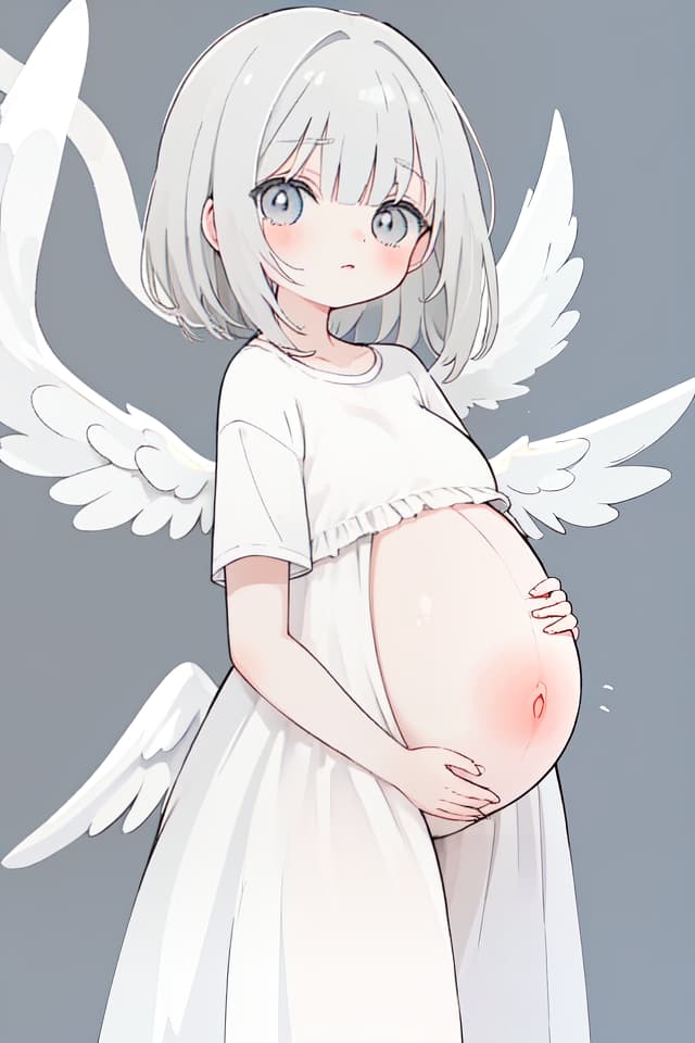  Angel, pregnancy, odd eye, gray hair