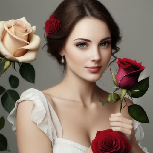  A beautiful woman holding a rose