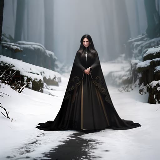  A woman with long hair and a black jacket is looking at the camera. hyperrealistic, full body, detailed clothing, highly detailed, cinematic lighting, stunningly beautiful, intricate, sharp focus, f/1. 8, 85mm, (centered image composition), (professionally color graded), ((bright soft diffused light)), volumetric fog, trending on instagram, trending on tumblr, HDR 4K, 8K