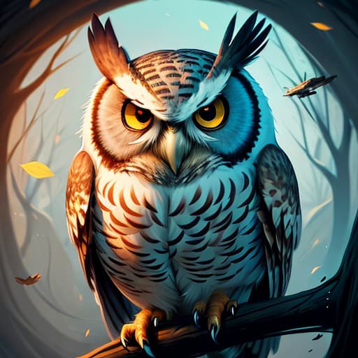  Grumpy, frustrated owl, art, artistic, illustration, inspired by Cyril Rolando, shutterstock, best quality, hd, highly detailed illustration, full color illustration, very detailed illustration
