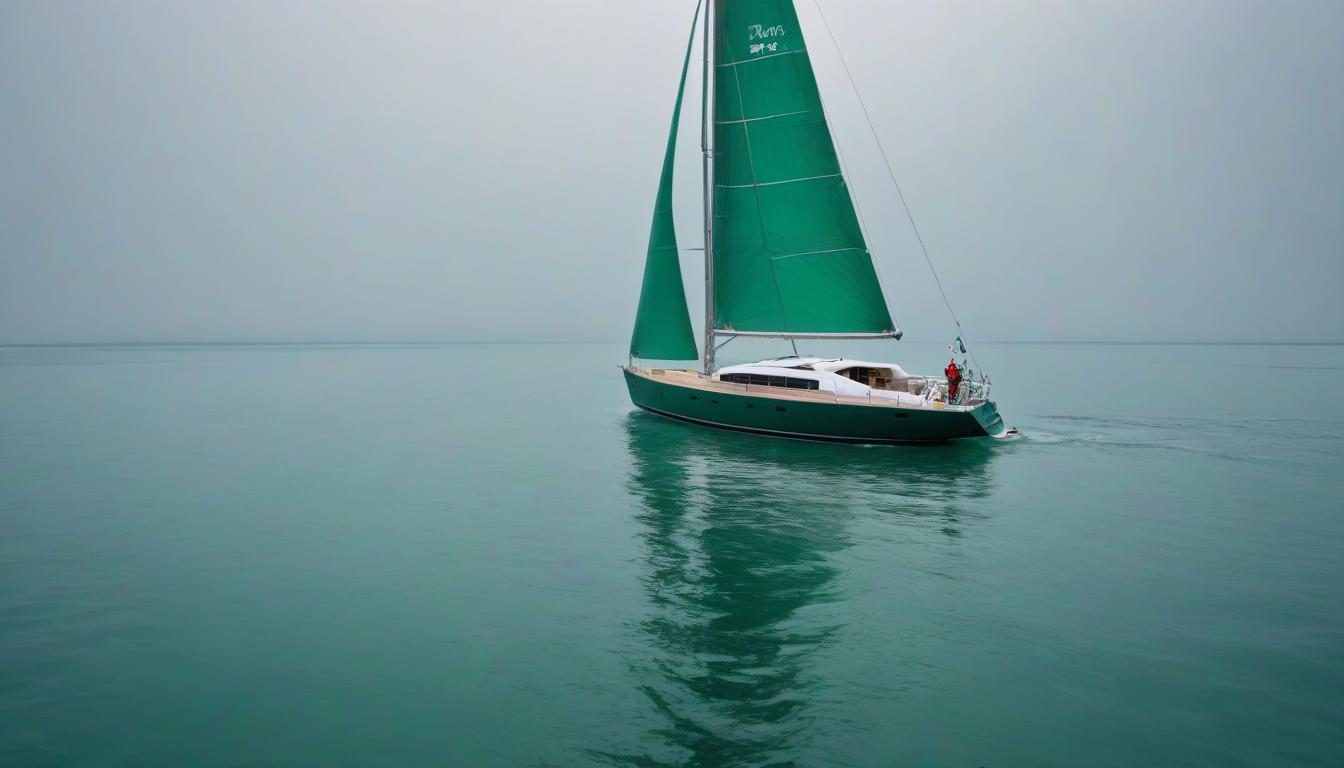  expressionist seascape, yacht in the distance, emerald green transparent water, fog . raw, emotional, dynamic, distortion for emotional effect, vibrant, use of unusual colors, detailed hyperrealistic, full body, detailed clothing, highly detailed, cinematic lighting, stunningly beautiful, intricate, sharp focus, f/1. 8, 85mm, (centered image composition), (professionally color graded), ((bright soft diffused light)), volumetric fog, trending on instagram, trending on tumblr, HDR 4K, 8K