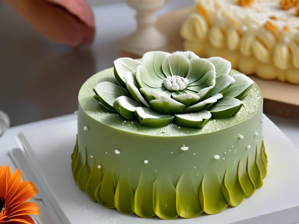  A closeup, ultrahigh resolution image of a delicate, intricate sugar flower being meticulously sculpted by a pastry chef's hands. The focus is on the detailed craftsmanship and artistry involved in creating this edible masterpiece, with soft natural lighting highlighting the subtle shades and textures of the sugar petals. Every tiny detail, from the delicate veins on the petals to the glistening dewdrops delicately placed, is crystal clear and mesmerizing, showcasing the fusion of art and sweetness in the world of pastry festivals. hyperrealistic, full body, detailed clothing, highly detailed, cinematic lighting, stunningly beautiful, intricate, sharp focus, f/1. 8, 85mm, (centered image composition), (professionally color graded), ((bright soft diffused light)), volumetric fog, trending on instagram, trending on tumblr, HDR 4K, 8K