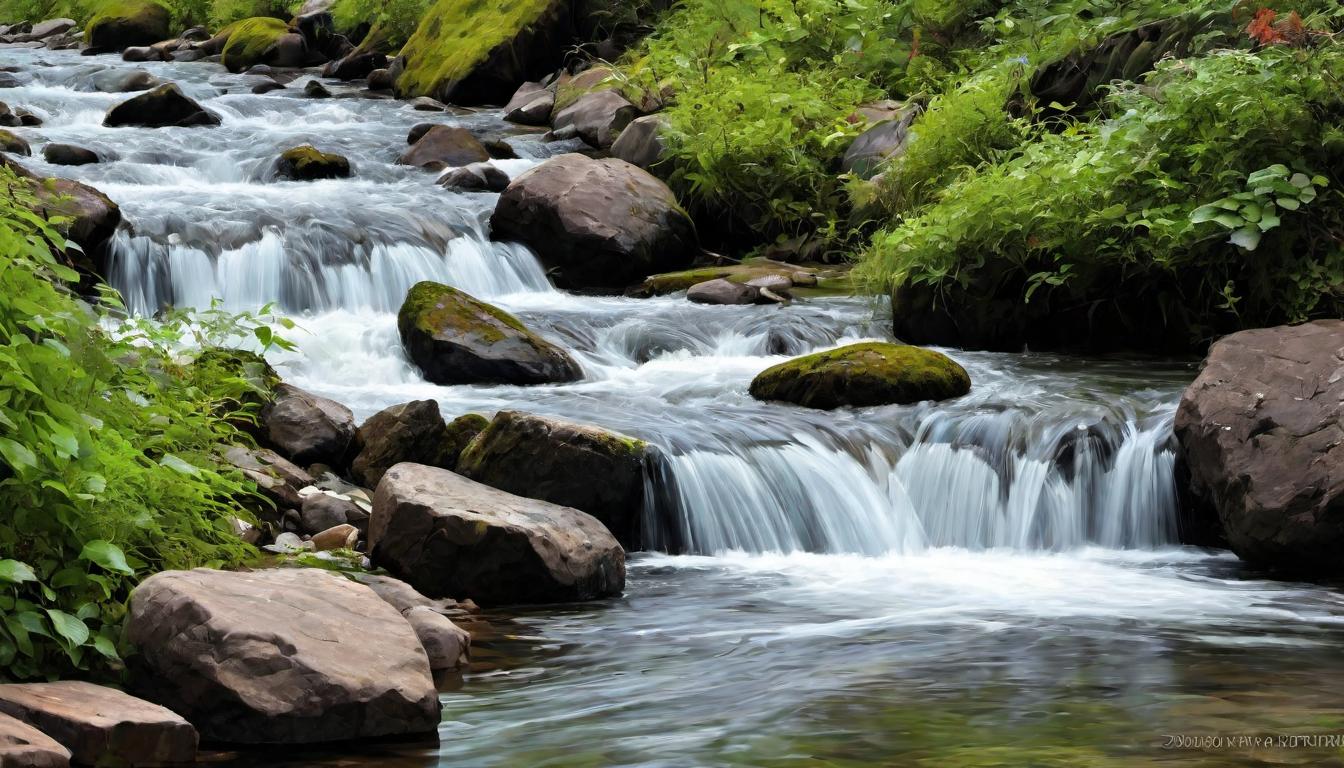  digital painting of A stream of water flowing effortlessly from a jug, representing ease and fluidity, clear and pure, tranquil looking at viewer, dynamic pose, (intricate details, masterpiece, best quality)