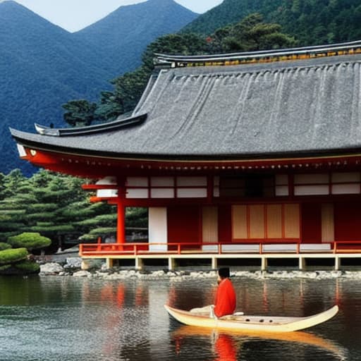  Imagine beautiful japanese dojo in the mountains near a lake