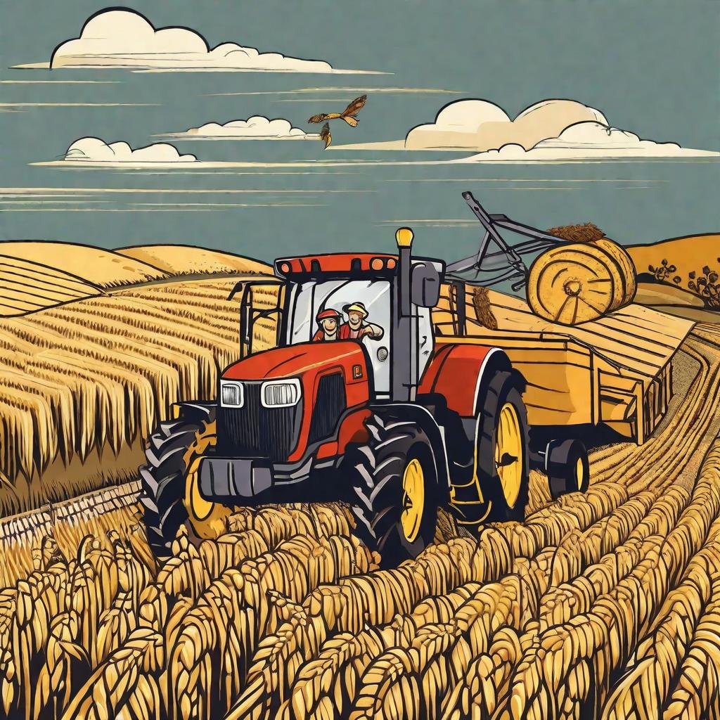  masterpiece, best quality, farmer harvesting wheat, cartoon