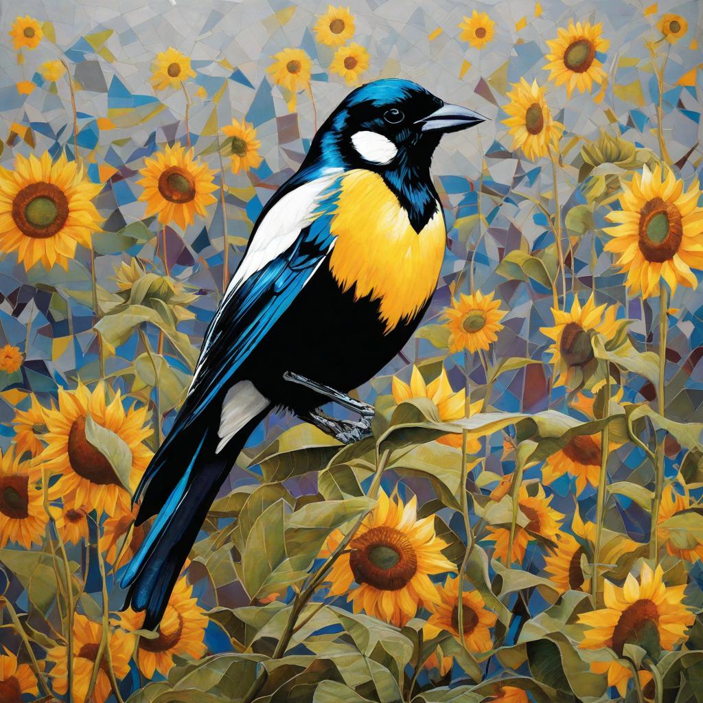  masterpiece, best quality, Magpie, sunflower, number 13