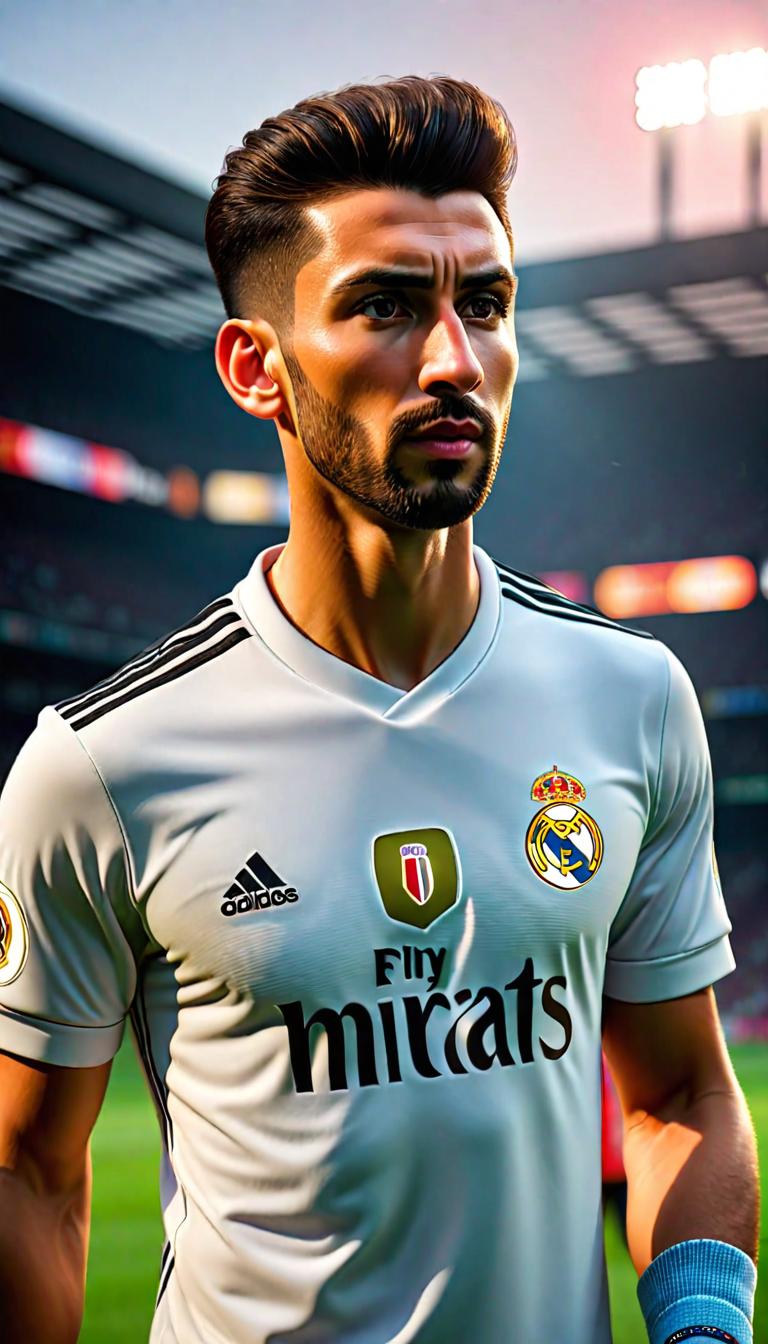  Professional 3D model of Real Madrid . Rendered with Octane, the model is highly detailed,dramatic lighting. hyperrealistic, full body, detailed clothing, highly detailed, cinematic lighting, stunningly beautiful, intricate, sharp focus, f/1. 8, 85mm, (centered image composition), (professionally color graded), ((bright soft diffused light)), volumetric fog, trending on instagram, trending on tumblr, HDR 4K, 8K