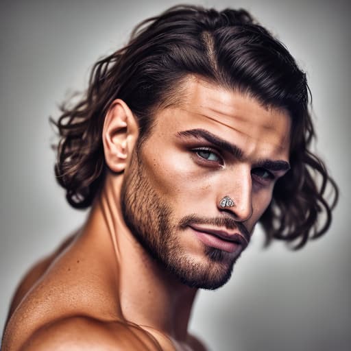 portrait+ style Russian queer fitness model brunette hunk dude face