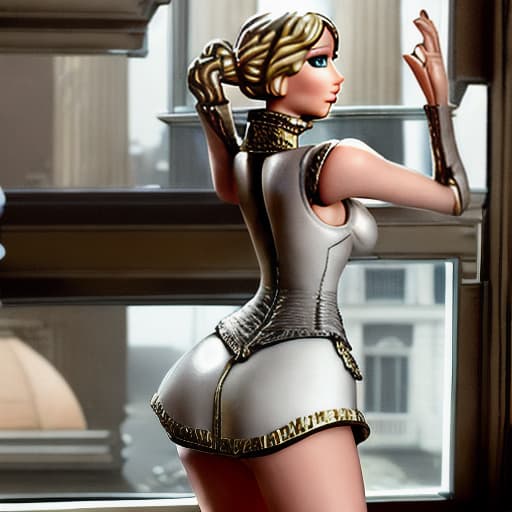  Jennifer Lawrence with amazing figures as a skinny dressed fantasy bentover and looking out of the window from palace leaning on her elbows,hands under chin,shaking naughtily with her tight in full view seen from the back