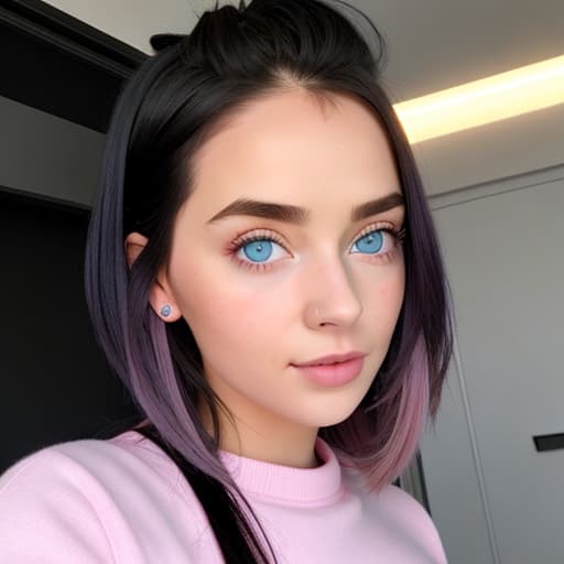  a who s her and shows her pink . With blue eyes, black hair, small s