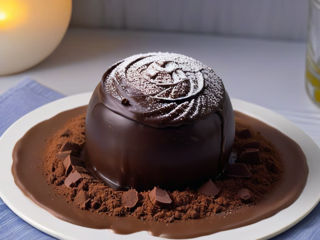  A closeup, ultradetailed image of a perfectly tempered dark chocolate truffle being delicately enrobed in a smooth, glossy layer of tempered milk chocolate. The dark chocolate truffle is perfectly spherical, showcasing a flawless shine on its surface, while the milk chocolate coating glistens under a warm spotlight, highlighting its velvety texture and impeccable finish. The contrast between the dark and milk chocolate creates a visually striking composition, emphasizing the artistry and precision involved in chocolatemaking techniques. hyperrealistic, full body, detailed clothing, highly detailed, cinematic lighting, stunningly beautiful, intricate, sharp focus, f/1. 8, 85mm, (centered image composition), (professionally color graded), ((bright soft diffused light)), volumetric fog, trending on instagram, trending on tumblr, HDR 4K, 8K