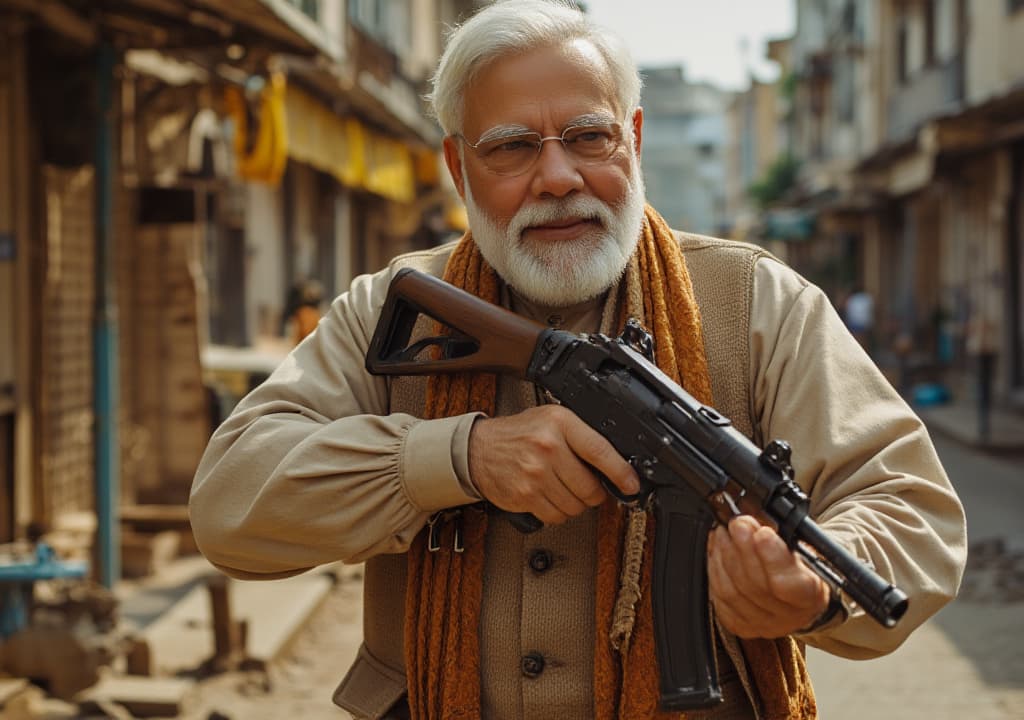  good quality, high quality, narendra modi with gun