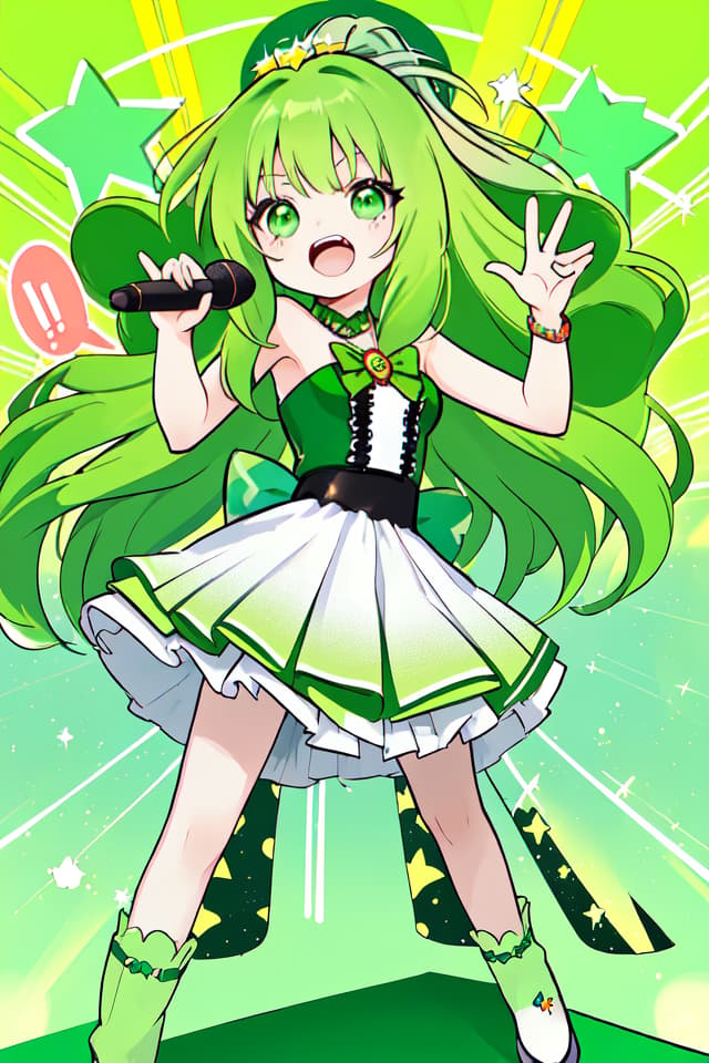  Green hair super long hair character pop idol singer, shouting