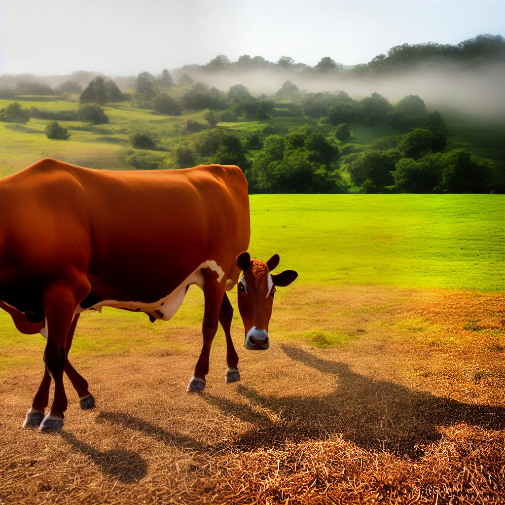  cow hyperrealistic, full body, detailed clothing, highly detailed, cinematic lighting, stunningly beautiful, intricate, sharp focus, f/1. 8, 85mm, (centered image composition), (professionally color graded), ((bright soft diffused light)), volumetric fog, trending on instagram, trending on tumblr, HDR 4K, 8K