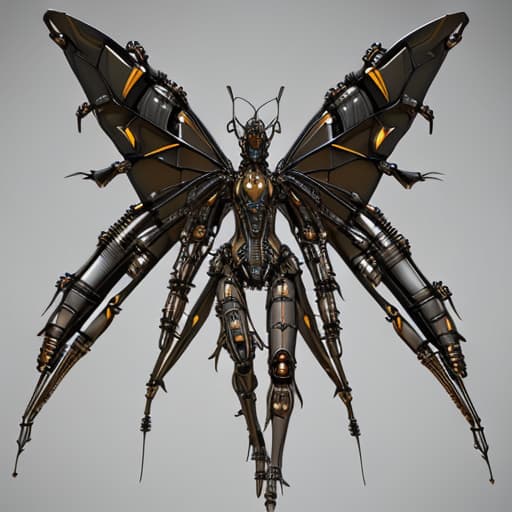  Steampunk cybernetic biomechanical hornet with wings, 3 d model, very coherent symmetrical artwork