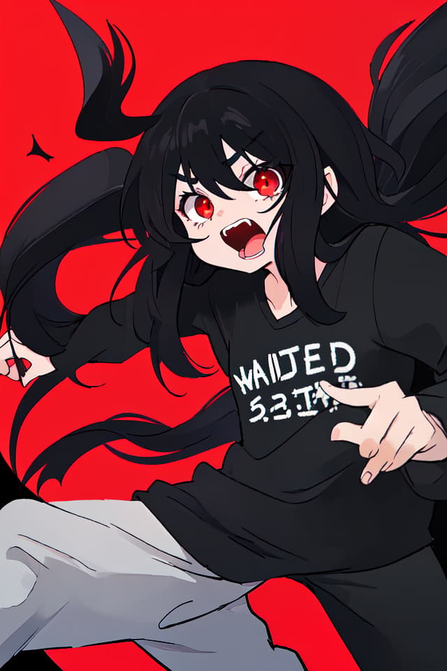  Black hair long hair character's small devil shouting