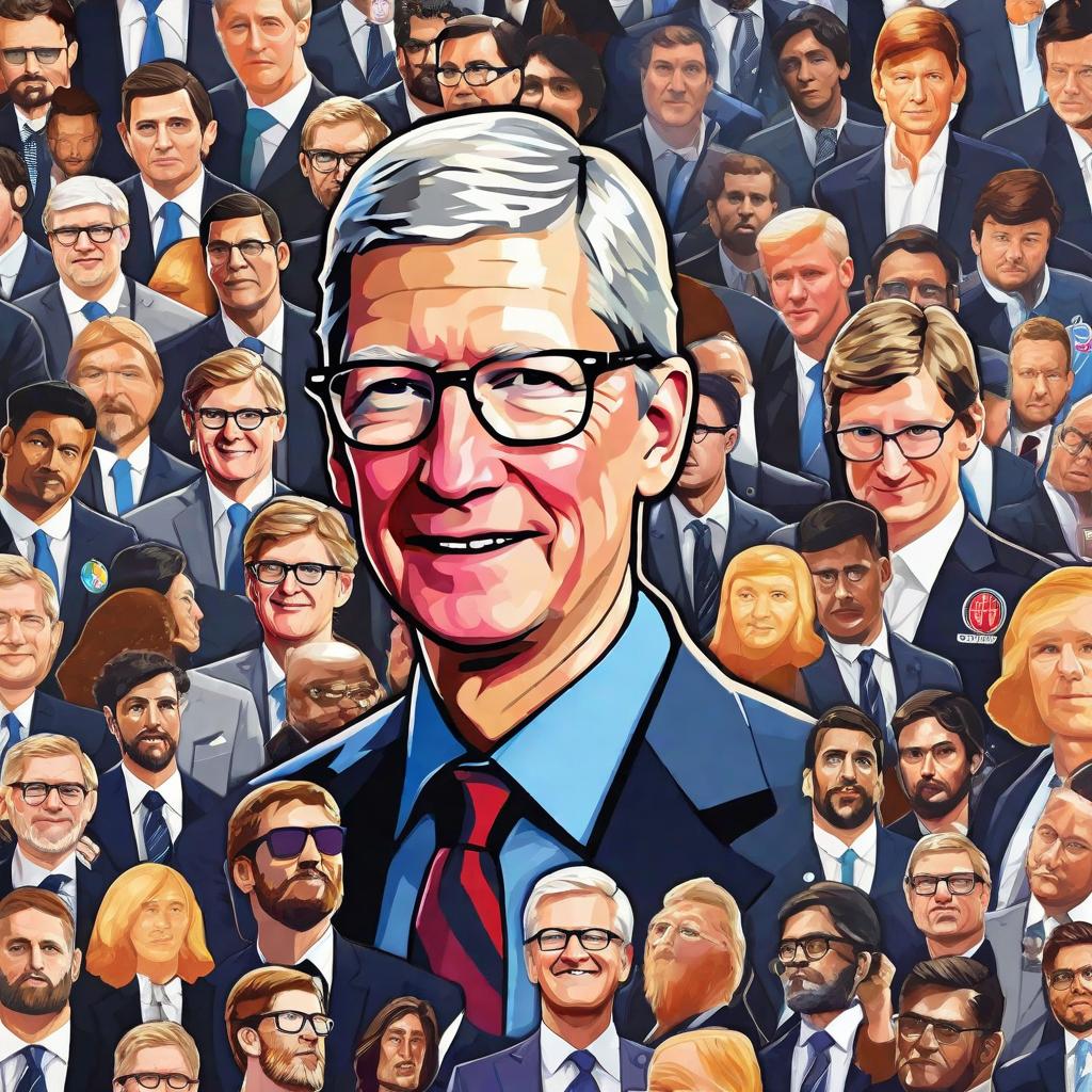  masterpiece, best quality, generate a picture of Apple CEO Tim Cook attending a conference wearing a party badge suit