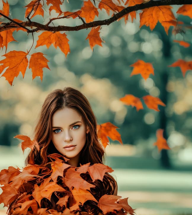 portrait+ style Eyes sparkled with the vibrant colors of autumn leaves