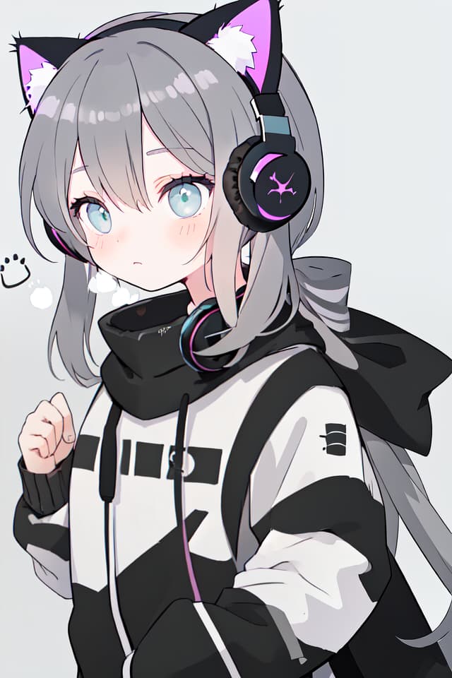  Headphones, cat ears, black gray