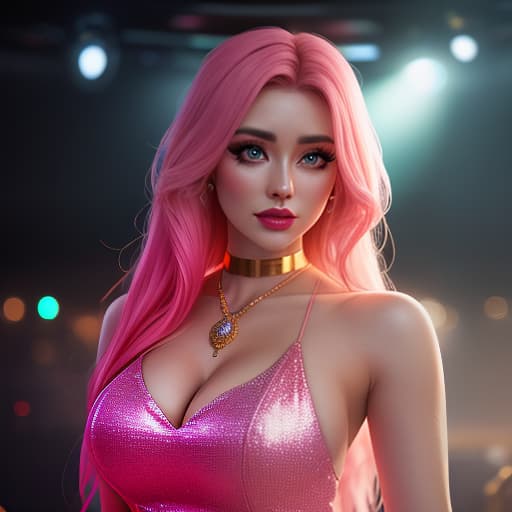  A girl DJ in a nightclub wearing a pink mini dress, with a pretty makeup and a camera at the bottom with blurred background. hyperrealistic, full body, detailed clothing, highly detailed, cinematic lighting, stunningly beautiful, intricate, sharp focus, f/1. 8, 85mm, (centered image composition), (professionally color graded), ((bright soft diffused light)), volumetric fog, trending on instagram, trending on tumblr, HDR 4K, 8K