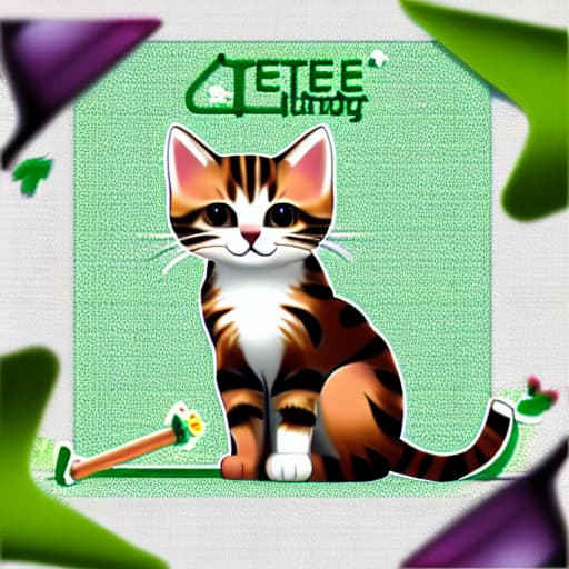  Cute domestic kitten sitting on a leaf,Design a science, technology, engineering and mathematics themed logo containing the words STEM and MANİSA