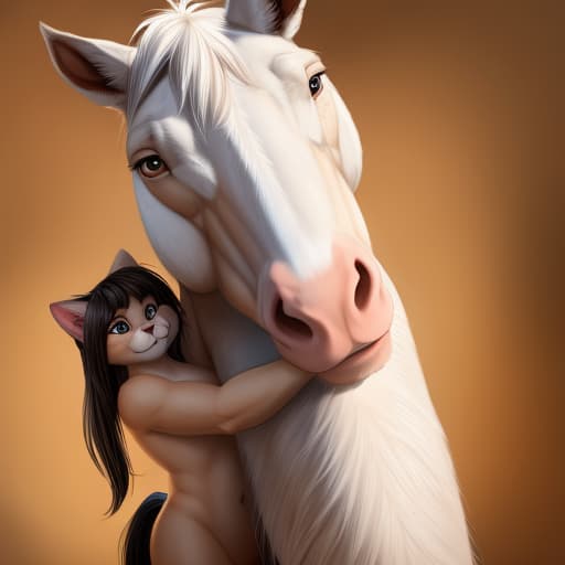  A big horse shoving his huge cock into a small white cat, open eyes, digital art, masterpiece, 4k, fine details,